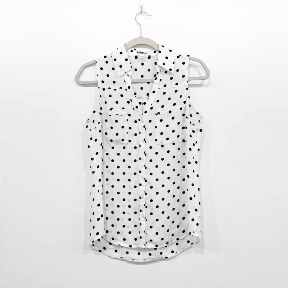 Express Sleeveless White Polka Dot Blouse - Picture 2 of 4